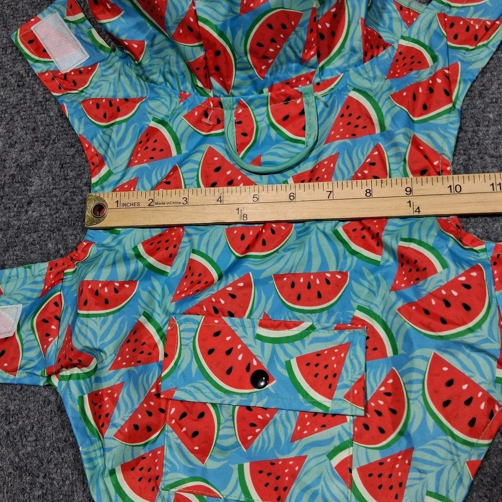 Watermelon Print‎ Dog Raincoat Hooded Blue Tropical Fruit Pet Jacket Small